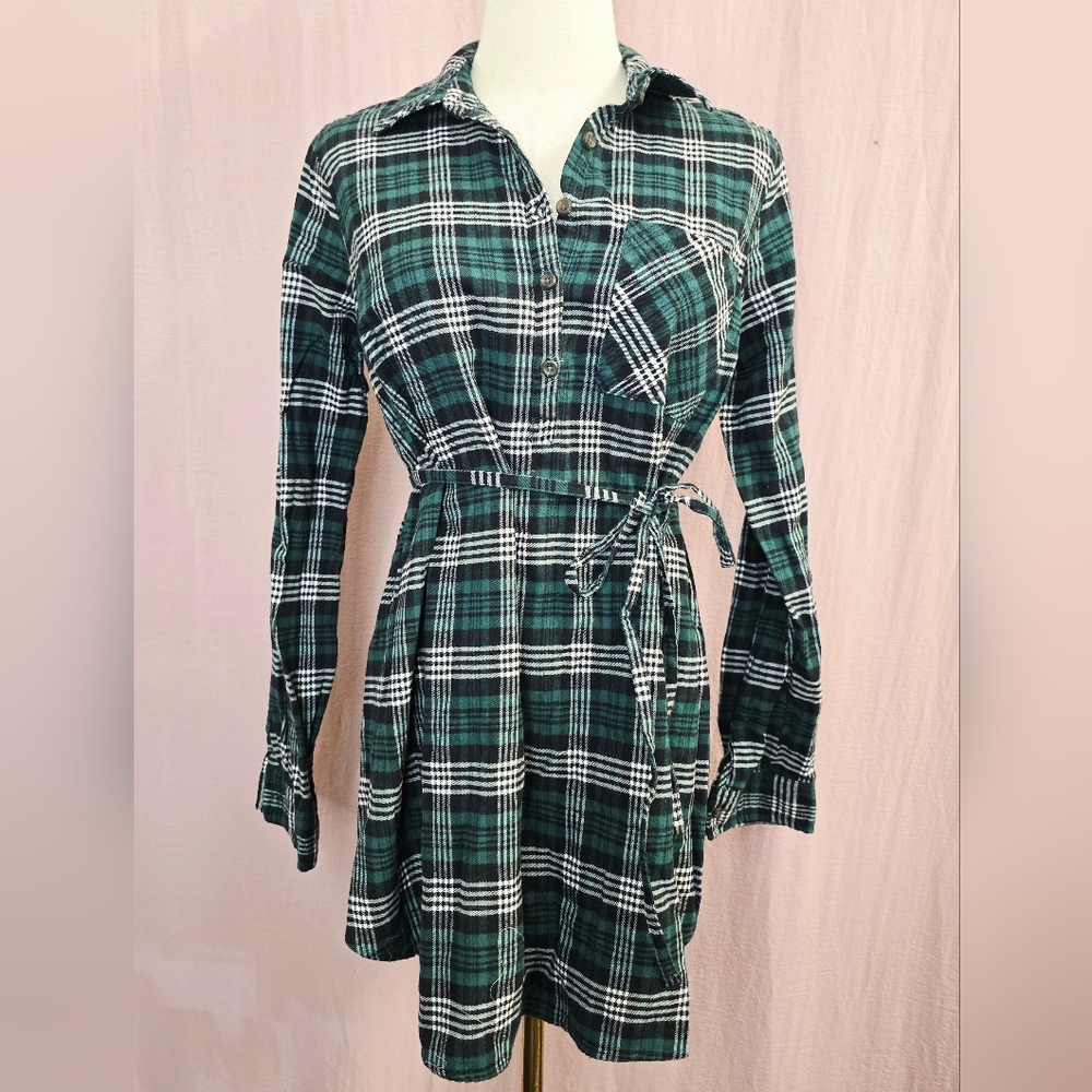 Isabel Maternity Women's Maternity Plaid Flannel Popover Tunin Top, Green- Small - Picture 1 of 10
